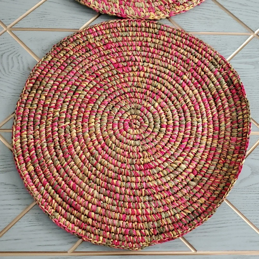 Colorful Woven Pink Green Yellow 3 Placemats Set